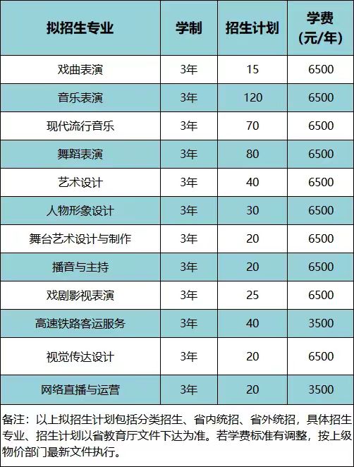 安徽黄梅戏艺术职业学院2024年分类考试招生计划